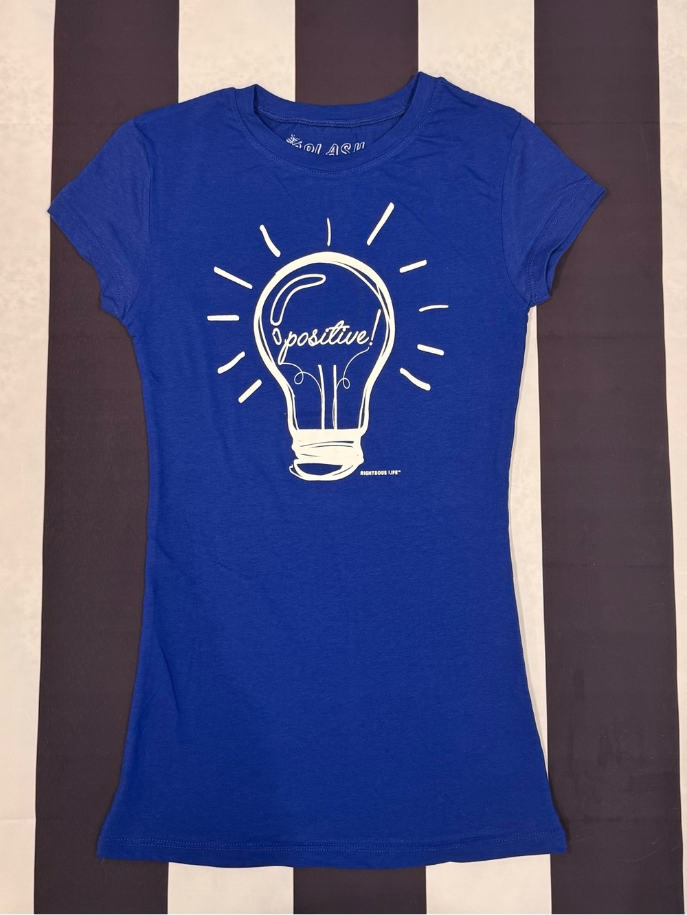 Splash Blue Short Sleeve Tee with White Lightbulb Graphic